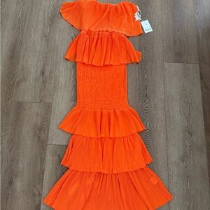 Olivia M Vibrant Orange Tiered Maxi Dress